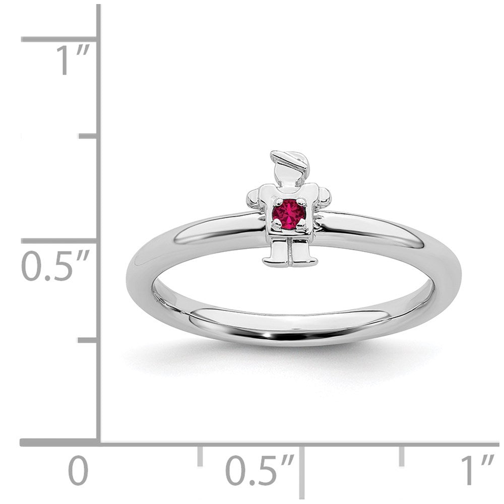 Sterling Silver Stackable Expressions Rhodium Cr. Ruby Boy Ring