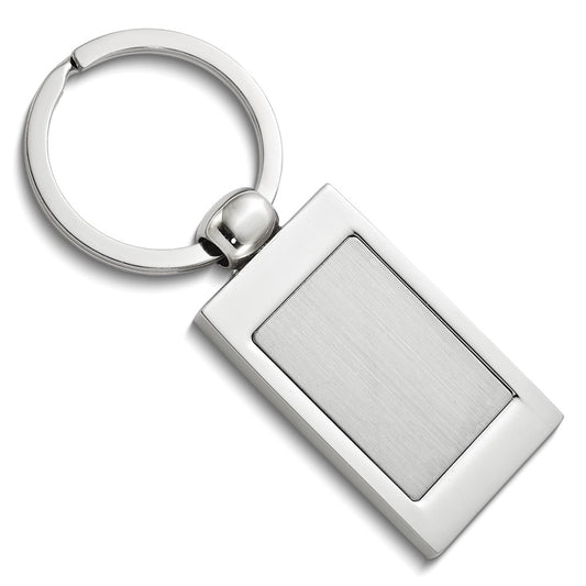 Nickel-plated Polished and Satin Engravable Rectangle Key Ring