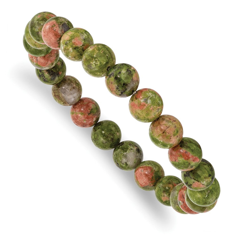 Beaded Stretch Unakite Agate Bracelet 6.75 inches