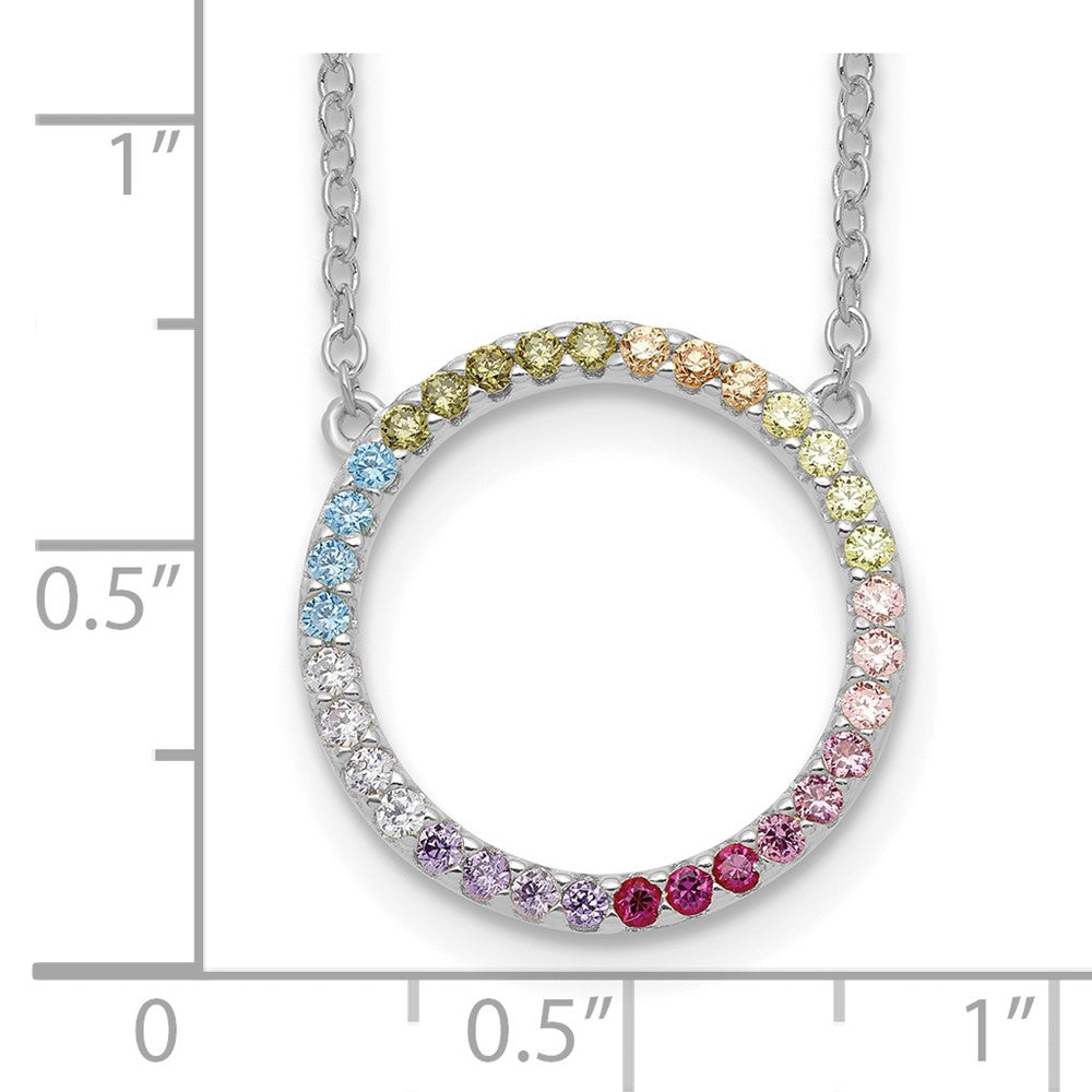 Prizma Sterling Silver Rhodium-plated 16 inch Colorful CZ Open Circle Necklace with 2 inch Extender 16 Inches