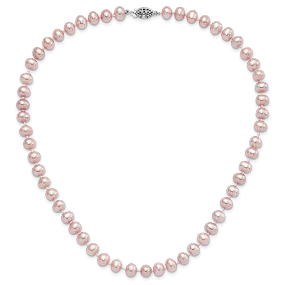 Sterling Silver Rhodium-plated 7-8mm Purple Near-Round Freshwater Cultured Pearl 16 inch Necklace 16 Inches