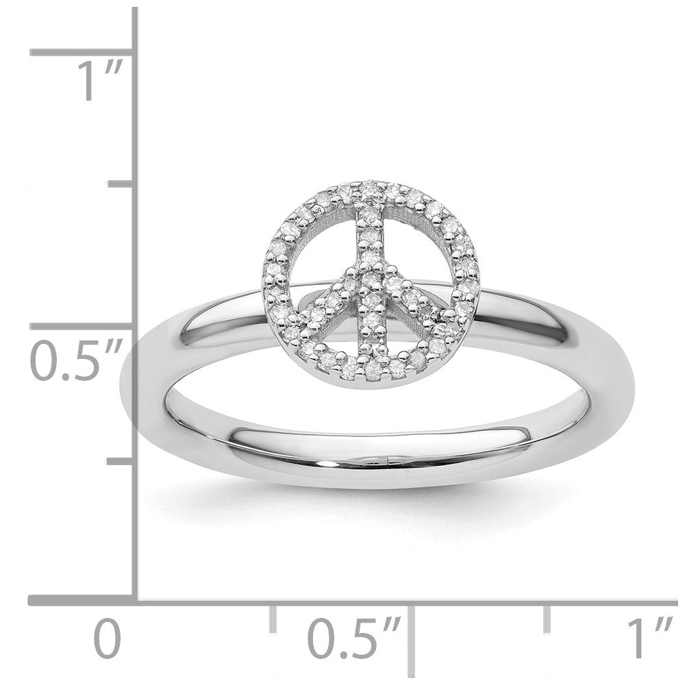 Sterling Silver Stackable Expressions Peace Symbol Diamond Ring Size -5