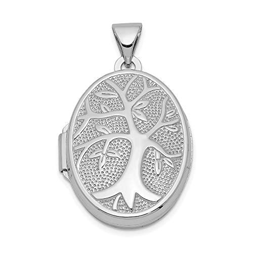 Sterling Silver Rhodium-plated Oval Tree Locket