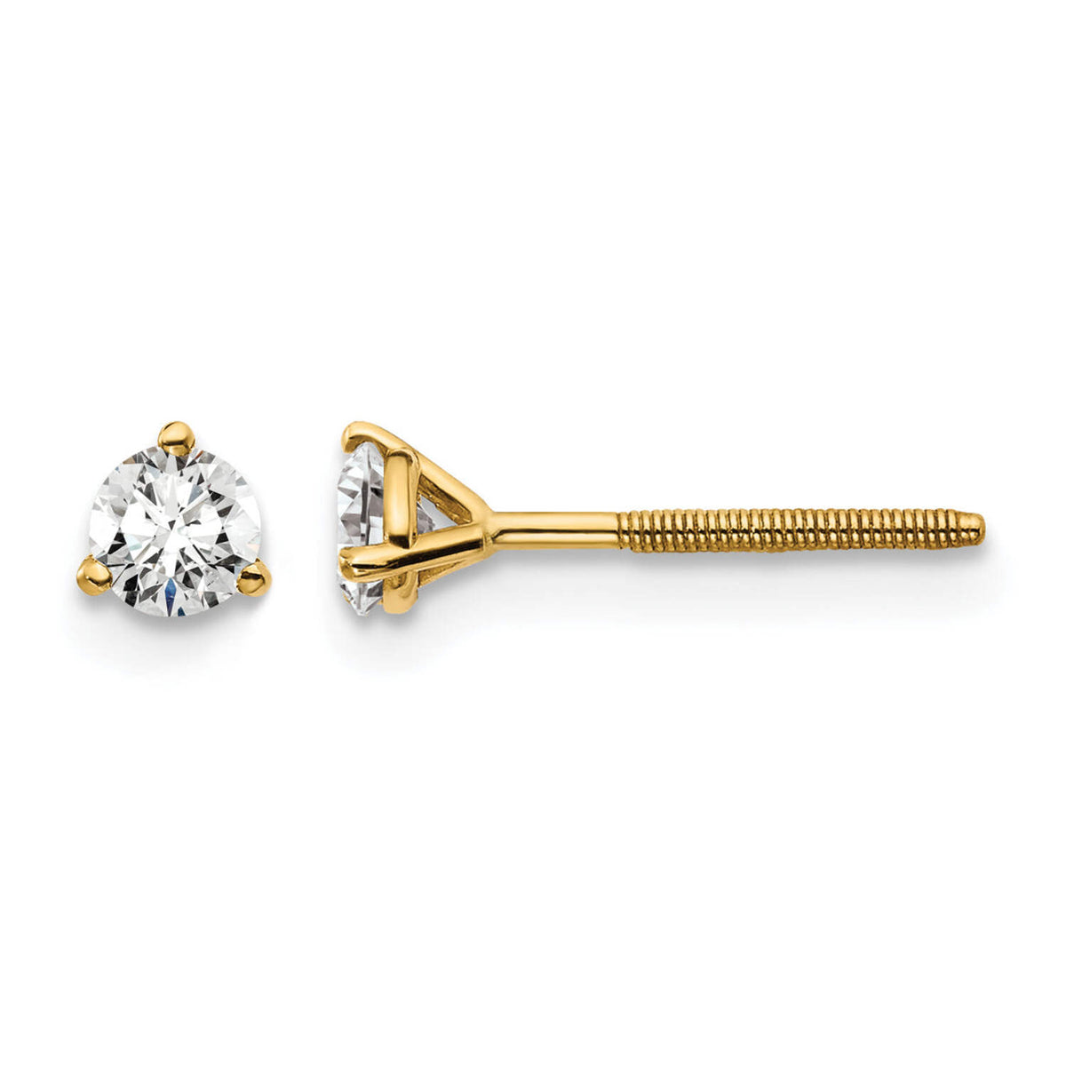 Primal Gold 14 Karat Yellow Gold Lab Grown Diamond 1/3cttw Certified VS/SI, D E F, 3 Prong Screwback Earrings