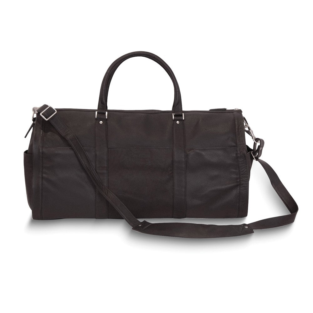 Black Leather Zippered Duffle with Detachable Shoulder Strap