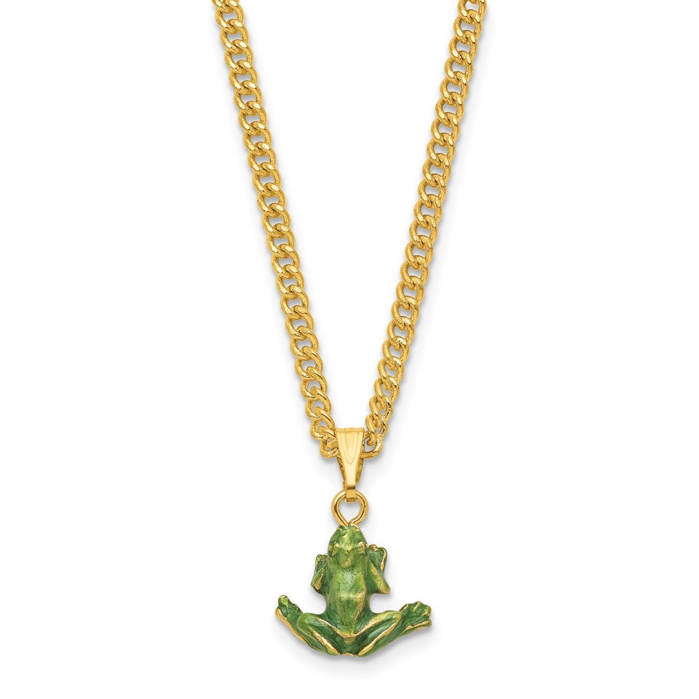 Luxury Giftware by Jere Pewter Bejeweled Crystals Gold-tone Enameled PADDY Frog on Lily Pad Trinket Box with Matching 18 Inch Necklace