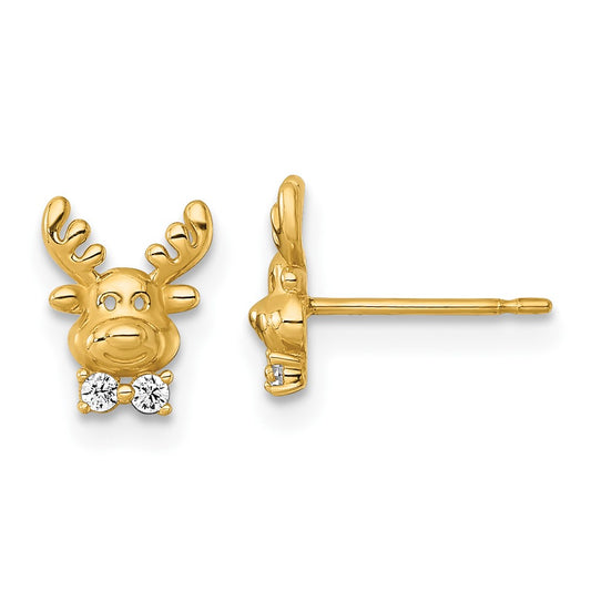 14K Madi K Polished CZ Reindeer Children's Post Earrings