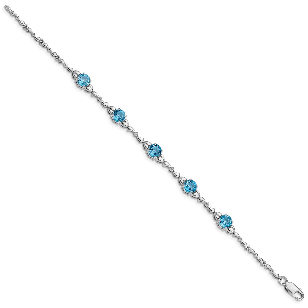 Sterling Silver Rhodium-plated Lt. Swiss Blue Topaz & Diamond Bracelet 7.5 inches