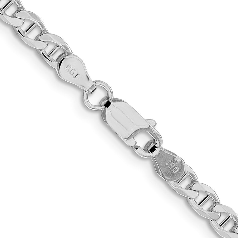 Sterling Silver Rhodium-plated 4.0mm D/C Flat Anchor Curb Chain 18 Inches