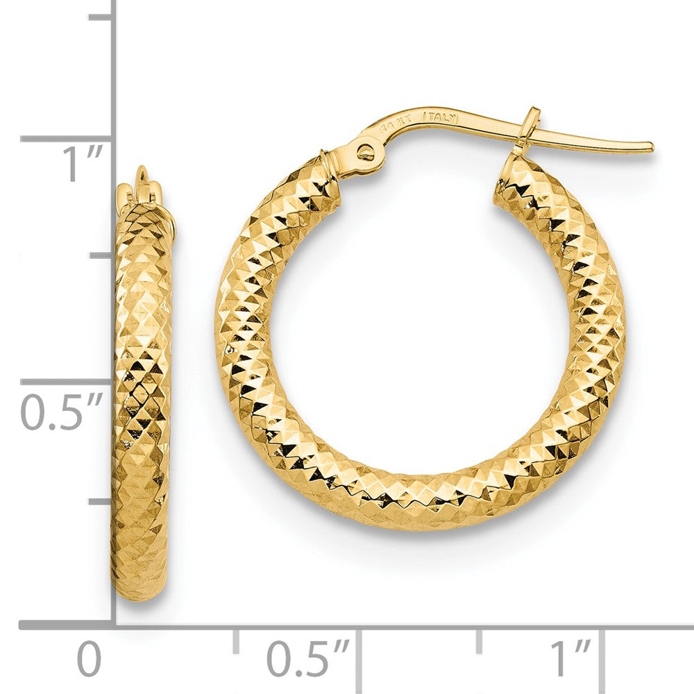 14K 3x20 D/C Round Hoop Earrings