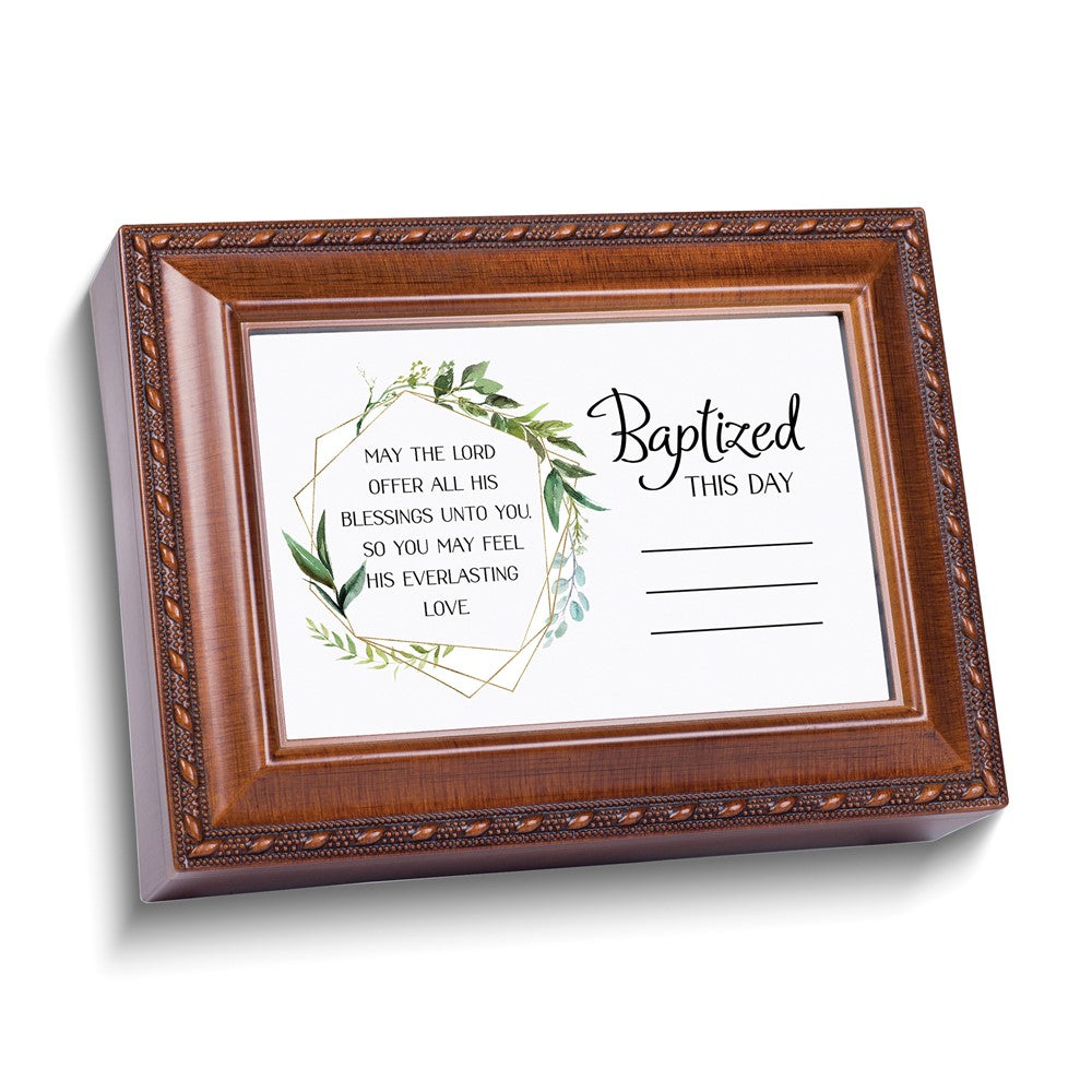 Baptized This Day Woodgrain Polymer Musical (Plays Jesus Loves Me) Keepsake Box