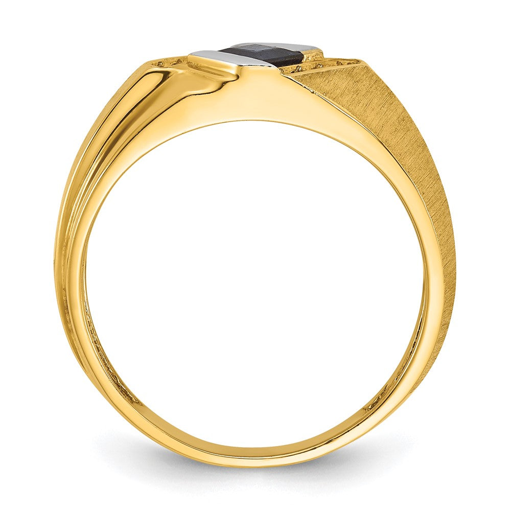 14k IBGoodman Men's Created Sapphire and 1/15 carat Diamond Satin Complete Ring Size 10