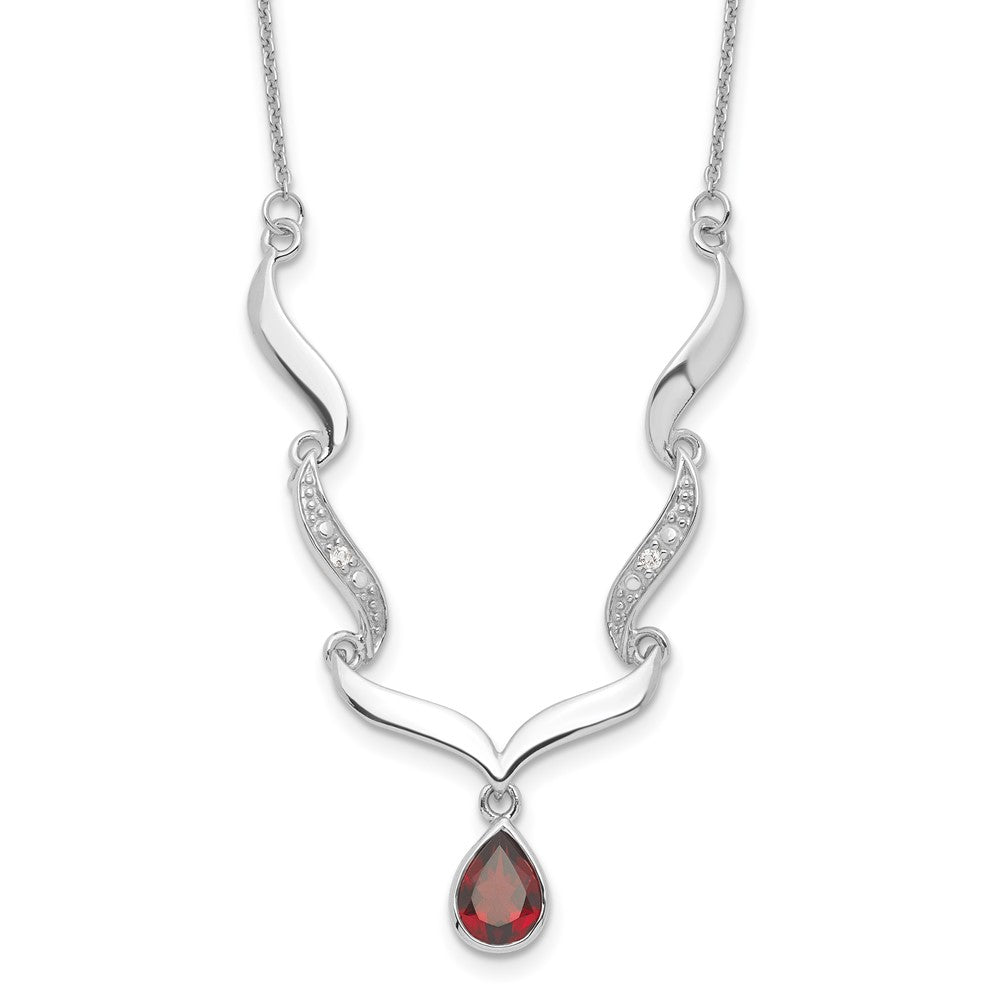 Sterling Silver Rhodium-plated w/Garnet & White Topaz w/2in. ext. Necklace 18 Inches