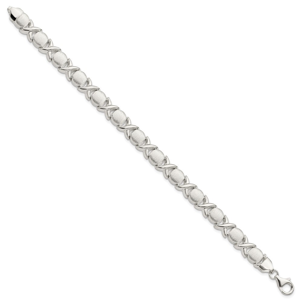Sterling Silver Polished and Satin X and O Bracelet 8 inches