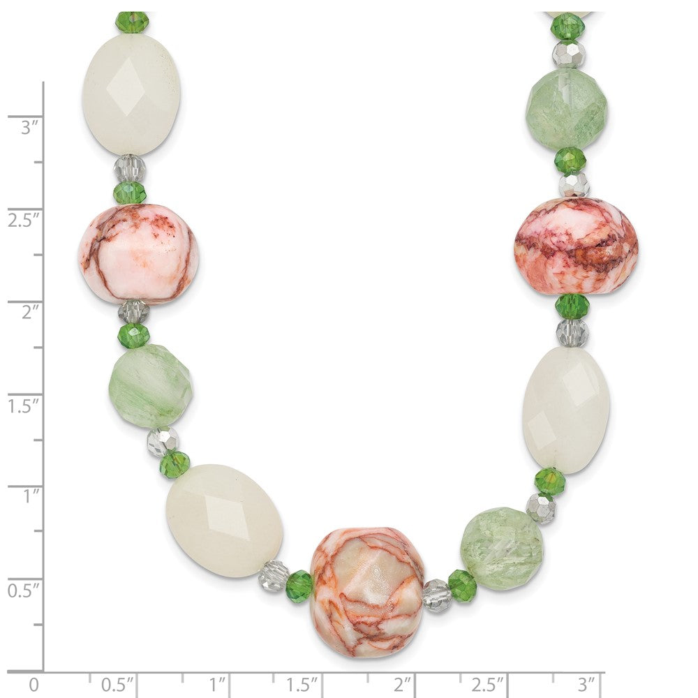 Sterling Silver Aventurine Crystal Jade and Jasper 18 inch Necklace with 2 inch extension 18 Inches