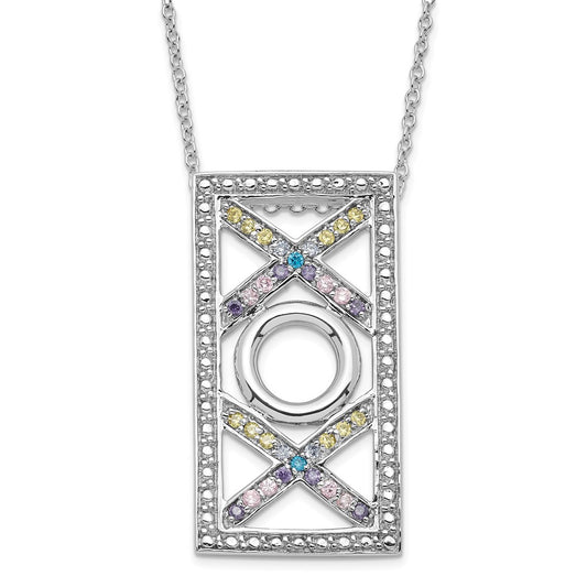 Sentimental Expressions Sterling Silver Polished Multicolor CZ Love and Kisses Necklace