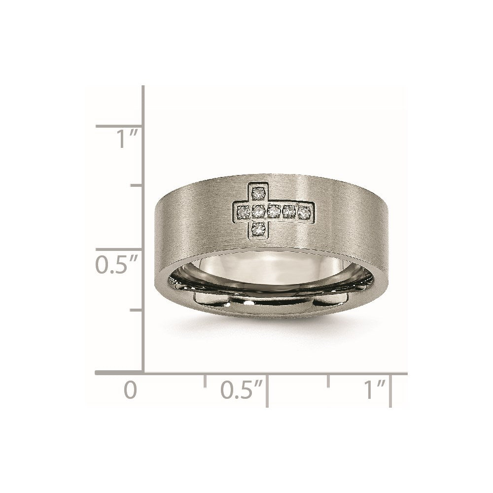Titanium Brushed 1/15ct Diamond Cross 8mm Flat Band Size - 10