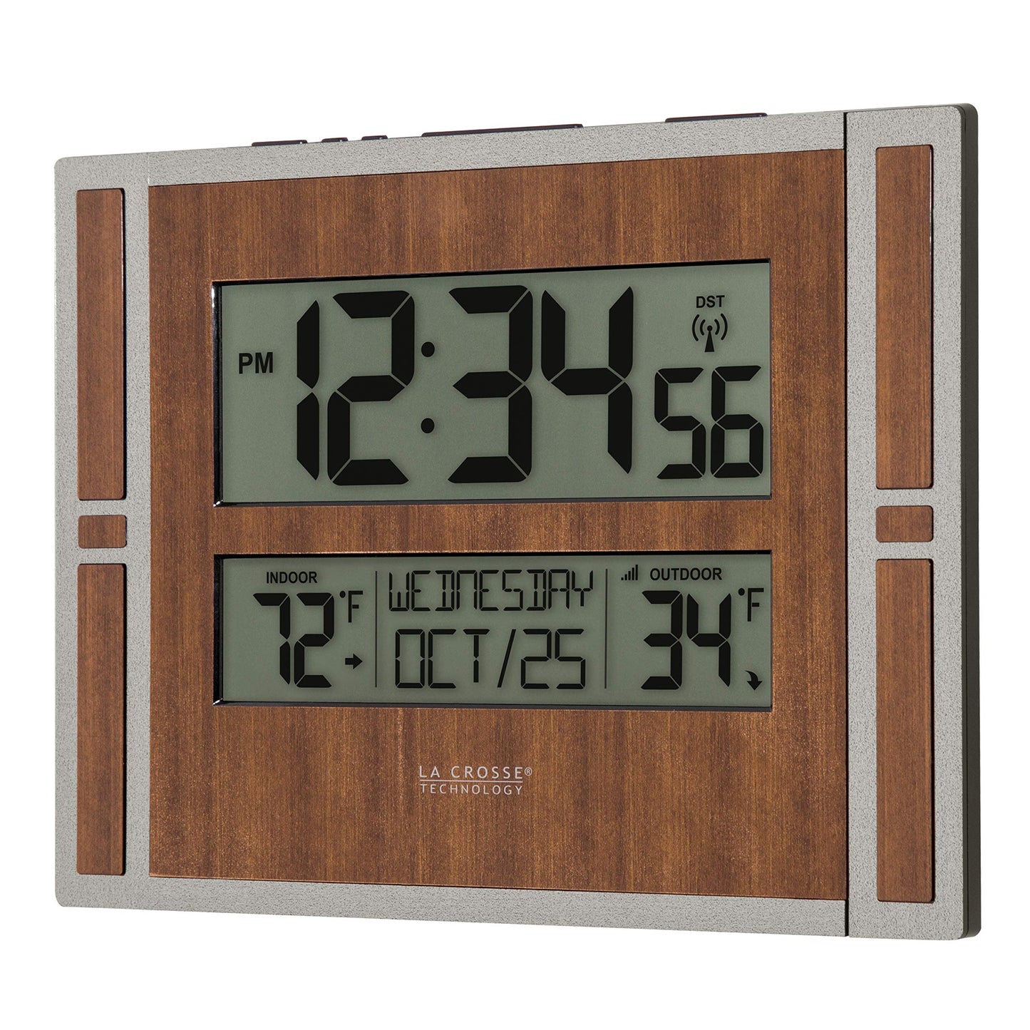La Crosse Technology Brown/Gray Atomic Digital Clock with Temperature & Calendar, BBB86088