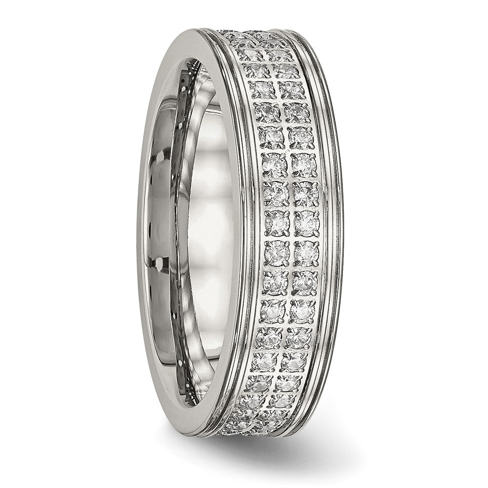 Stainless Steel Polished w/CZ 6.5mm Band Size - 8.5