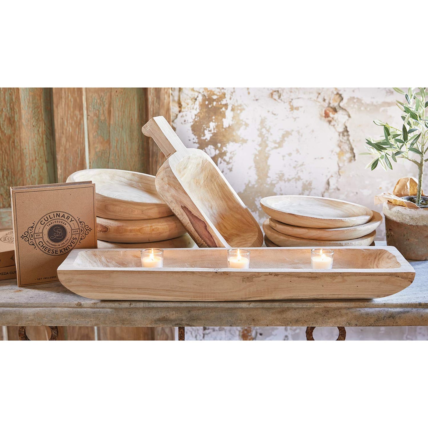 Santa Barbara Design Studio Hand Carved Paulownia Wood Serving Bowl, Medium, Natural