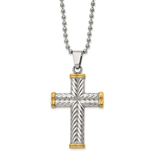 Stainless Steel Polished Yellow IP-plated Cross 22in Necklace