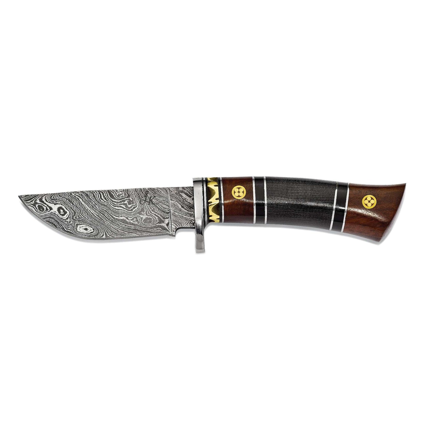 Luxury Giftware Damascus Steel 256 Layer Fixed Blade Tali Wood and Buffalo Horn Handle Knife with Leather Sheath and Gift Box QKN53440