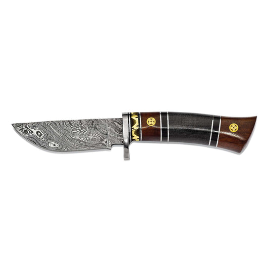Luxury Giftware Damascus Steel 256 Layer Fixed Blade Tali Wood and Buffalo Horn Handle Knife with Leather Sheath and Gift Box QKN53440