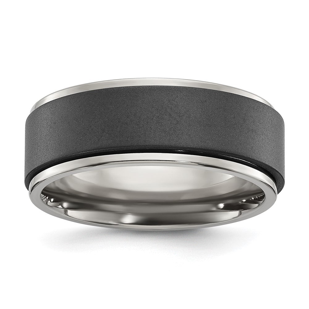 Chisel Titanium Polished with Brushed Black Zirconium Rotating Inner Channel 8mm Band Size - 8