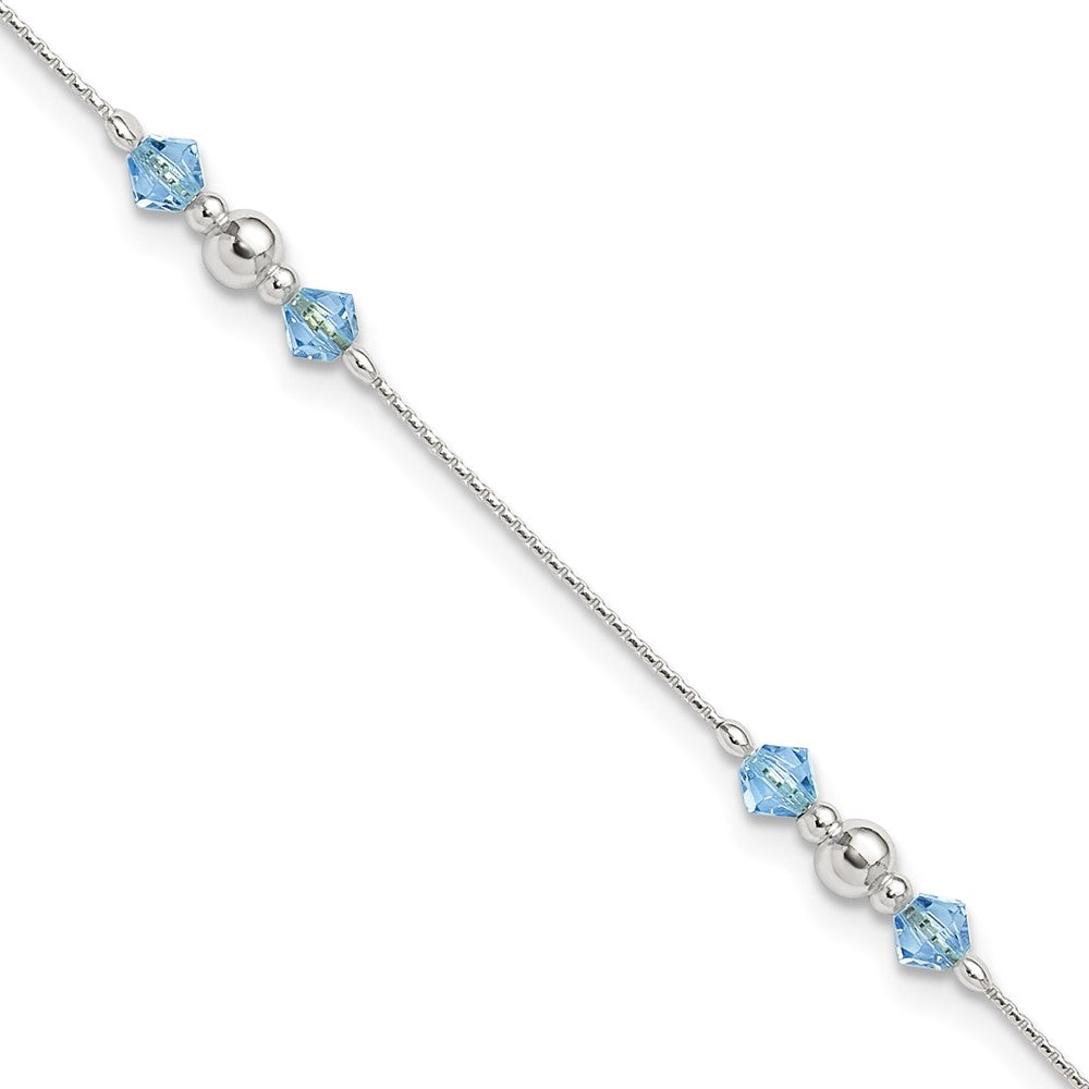 Sterling Silver Polished Bead and CZ 9in Plus 1in. Ext. Anklet 9 inches