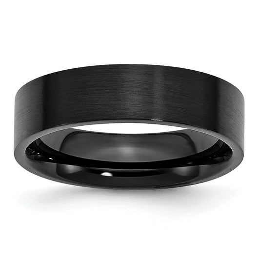 Stainless Steel 6mm Black IP-plated Brushed Flat Band Size - 11