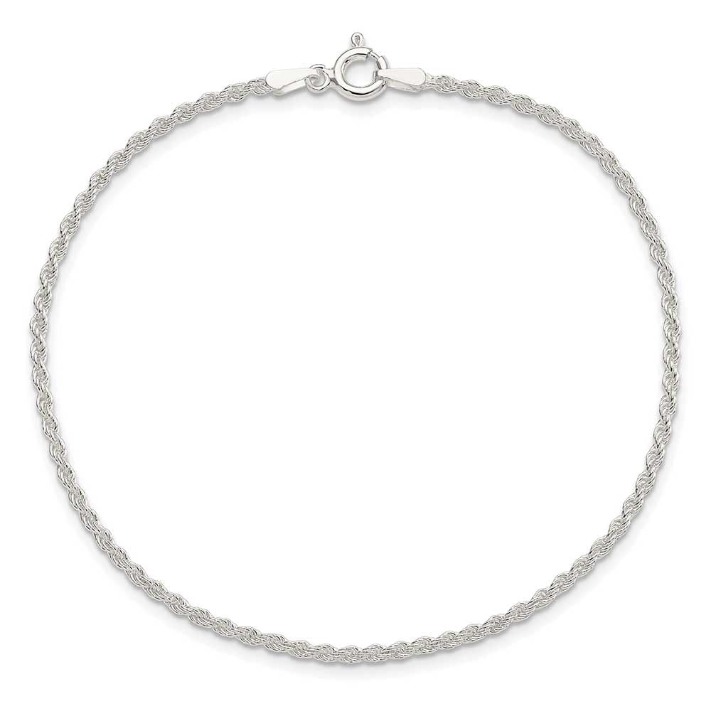 Sterling Silver 1.8mm Solid Rope Chain Anklet 10 inches