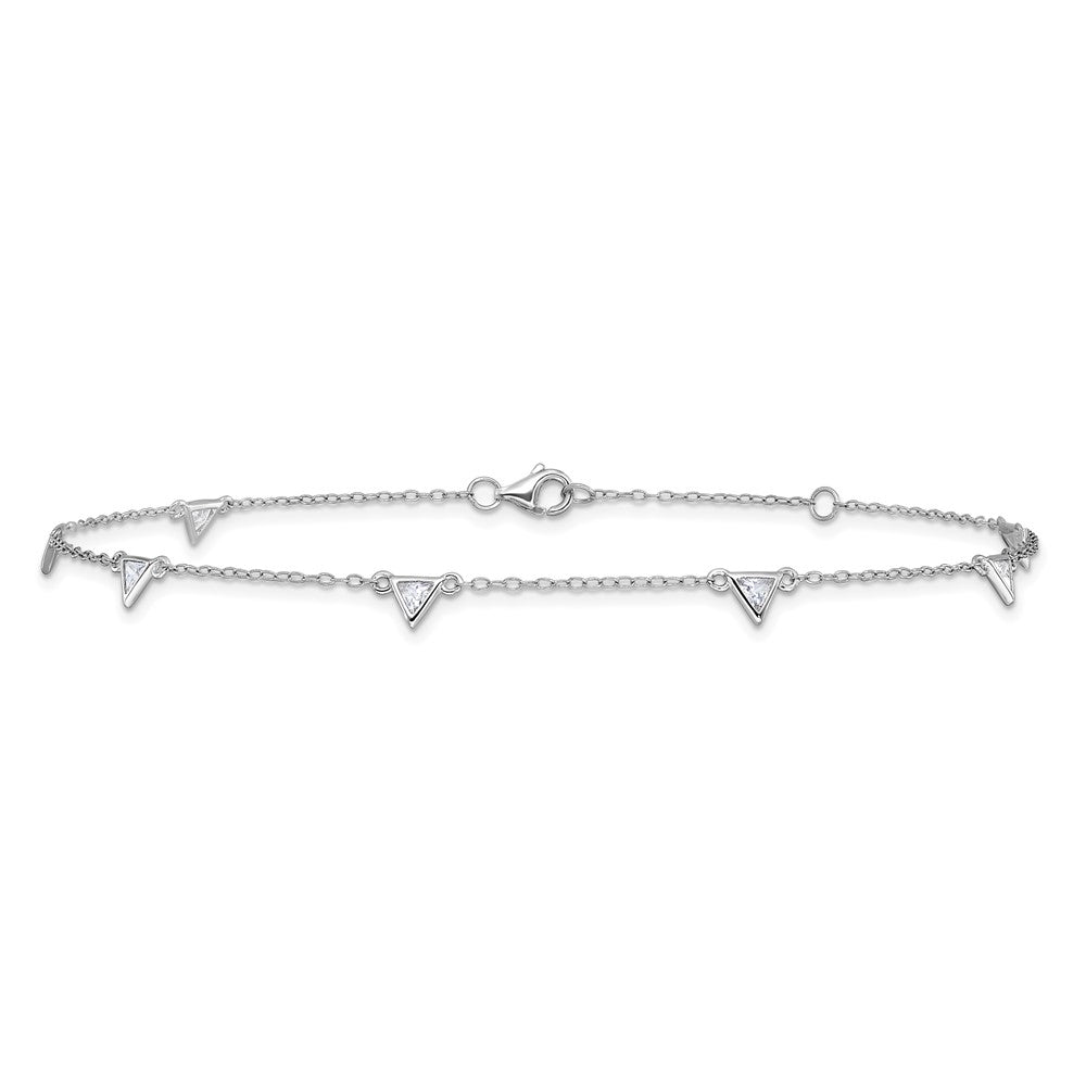 Cheryl M Sterling Silver Rhodium-plated Polished Trillion-cut CZ 9.5 Inch with 1 Inch Extension Anklet 9.5 inches