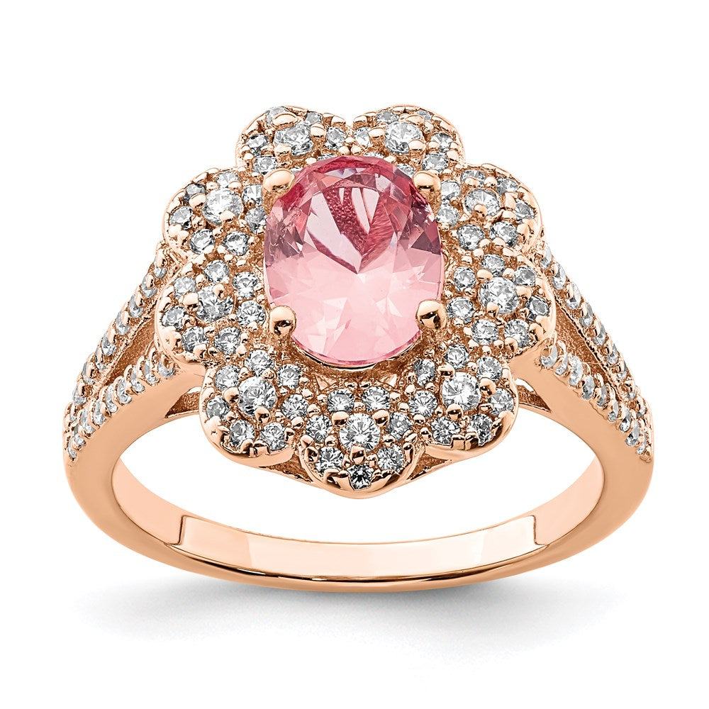 Sterling Silver Rose Gold-plated Imitation PinkSapphire/CZ Ring