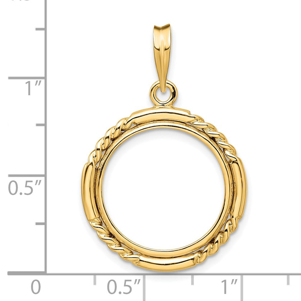 Wideband Distinguished Coin Jewelry 14k Polished Quadruple Twist and Bright 17.8mm Prong Coin Bezel Pendant
