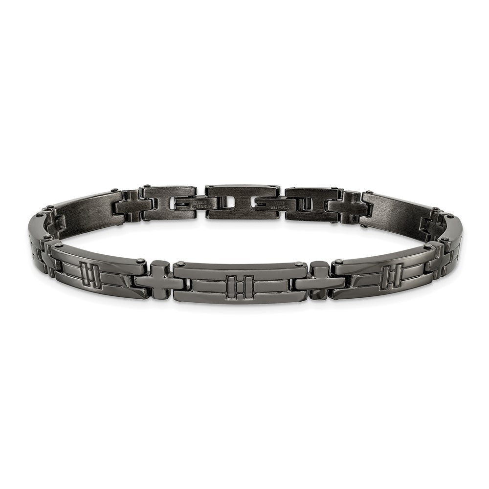 Chisel Stainless Steel Polished Gun Metal IP-plated Cross Link 8.25 inch Plus a .5 inch Extension Bracelet 8.75 inches