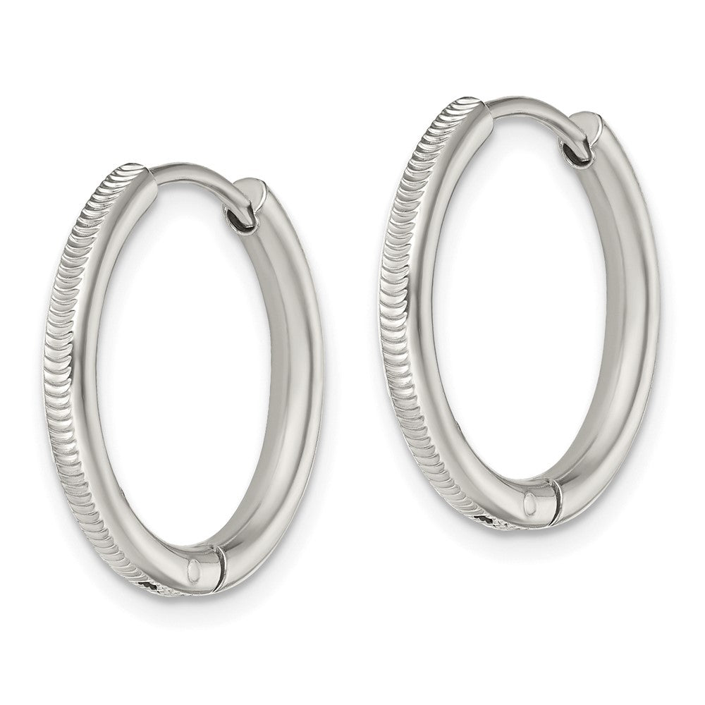 Stainless Steel Polished and Textured 2.5mm Hinged Hoop Earrings