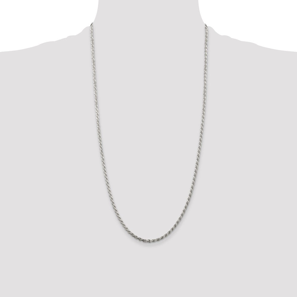 Sterling Silver Rhodium-plated 2.75mm Diamond-cut Rope Chain 28 Inches