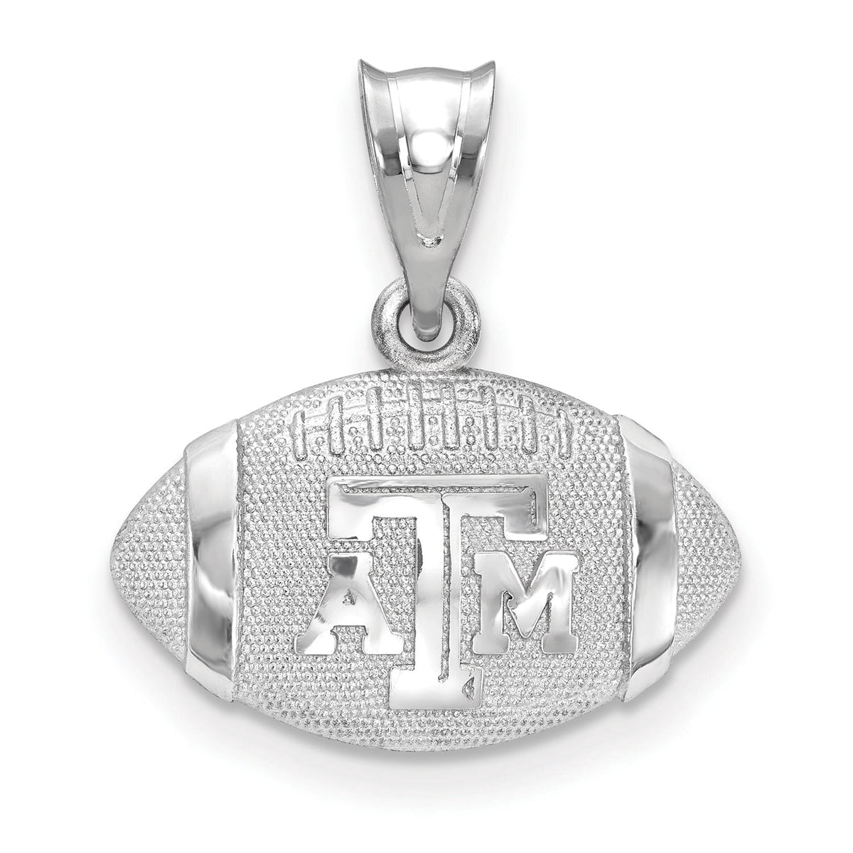 Sterling Silver Official Licensed Collegiate Texas A&M University (TAMU) 3D Football with logo pendant
