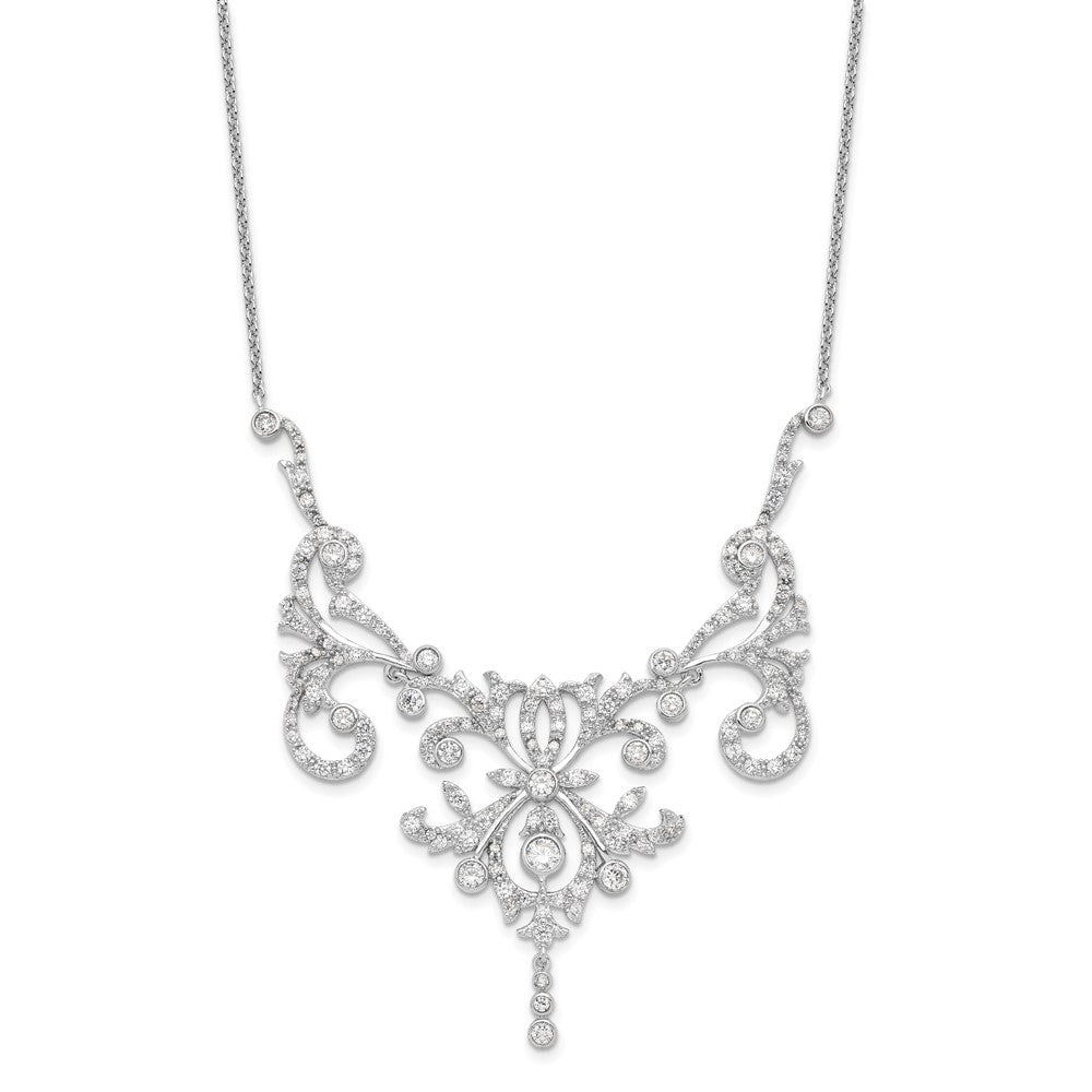 Cheryl M Sterling Silver Rhodium-plated Brilliant-cut CZ Bezel Fancy Scroll 17 Inch Necklace with 2 Inch Extender 17 Inches