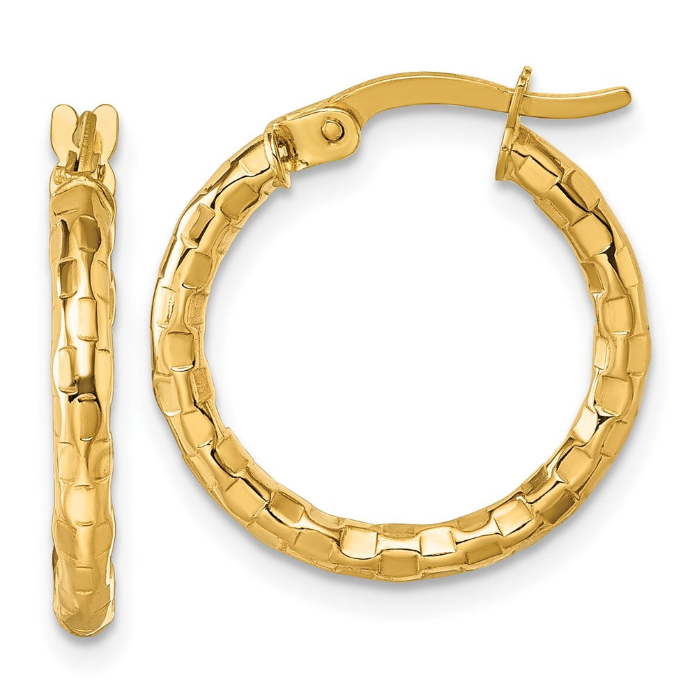10K Polished and Textured 2.50 x 19mm Tube Hoop Earrings