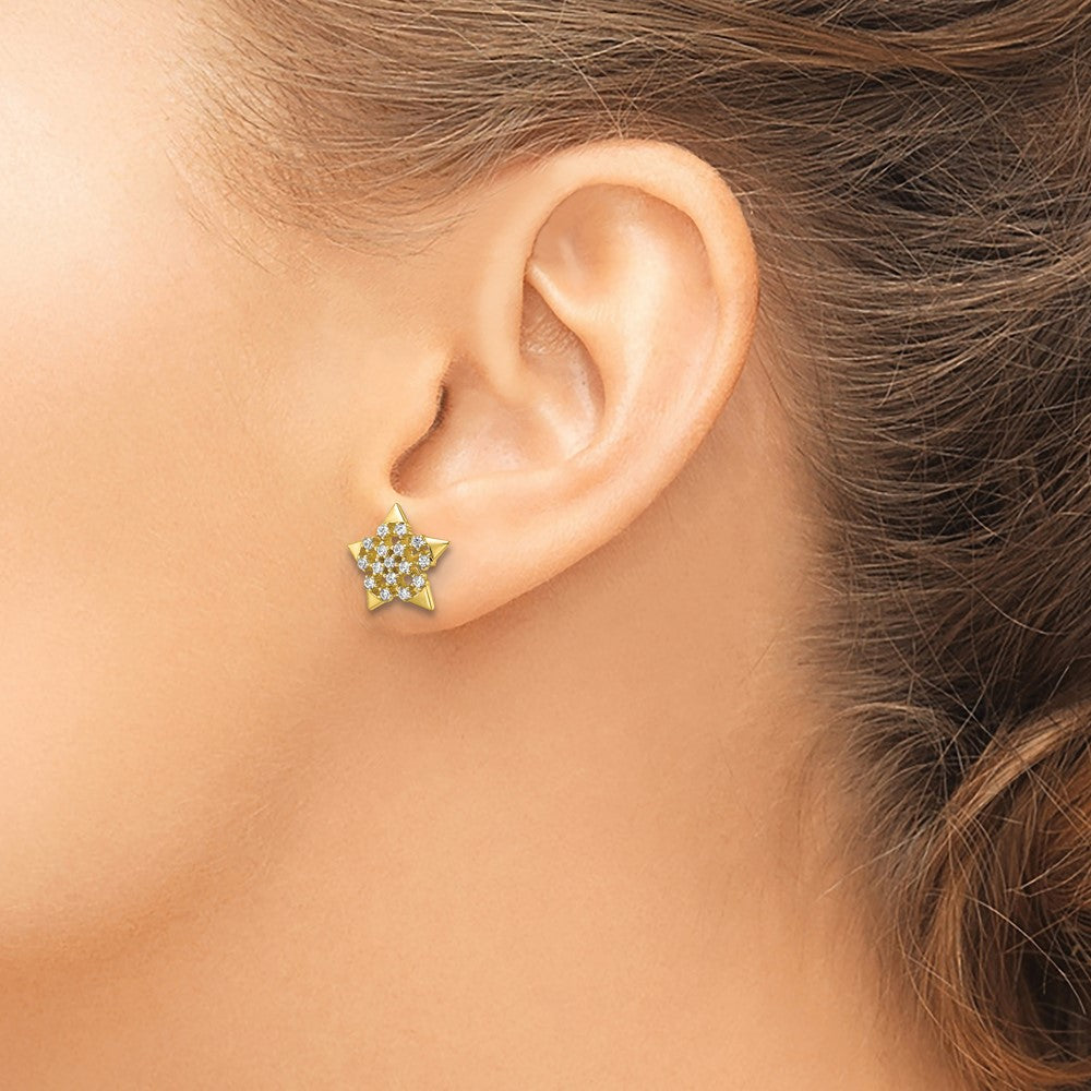 Sterling Silver CZ Gold-tone Star Post Earrings