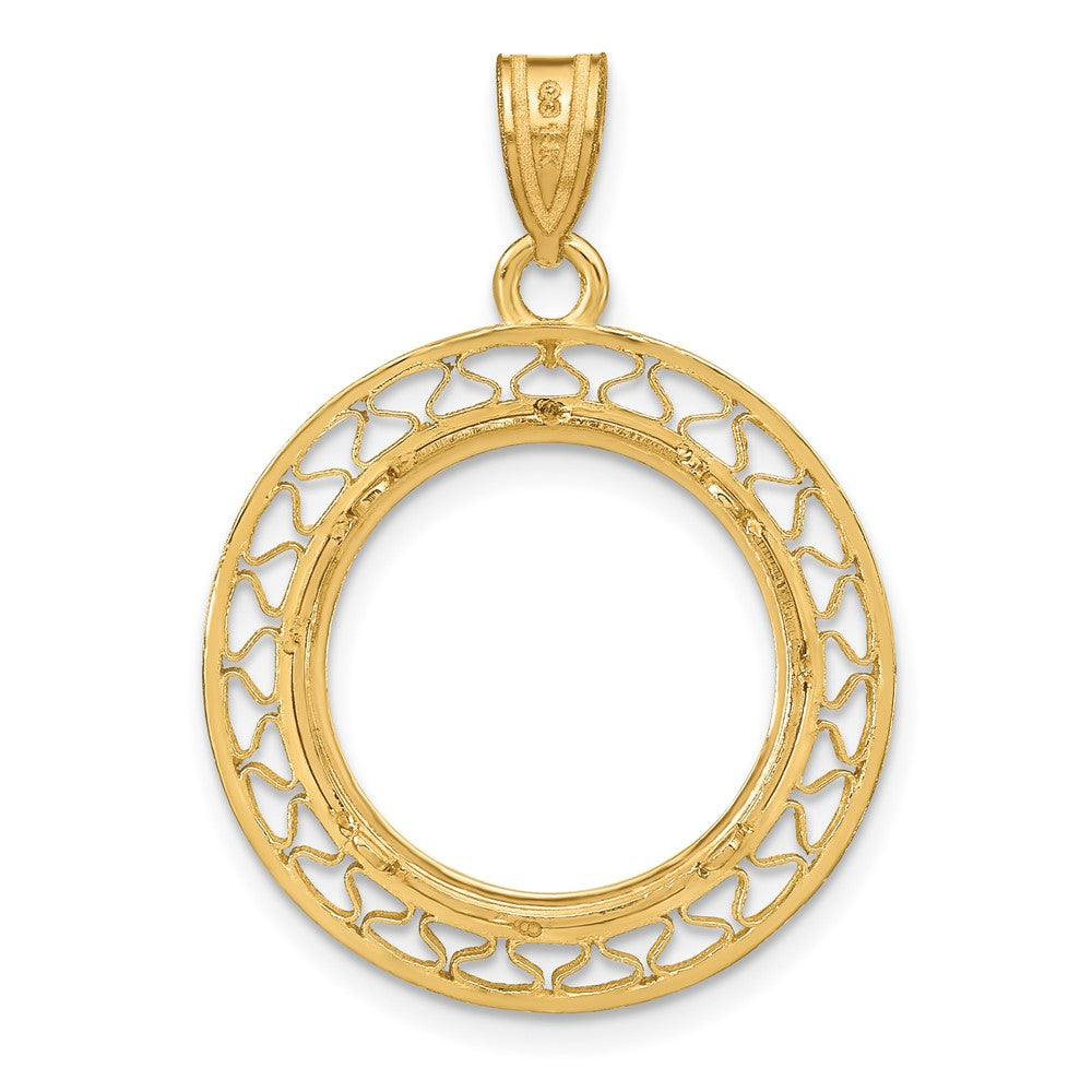 Wideband Distinguished Coin Jewelry 14k Polished Fancy Wire 16.5mm Prong Coin Bezel Pendant