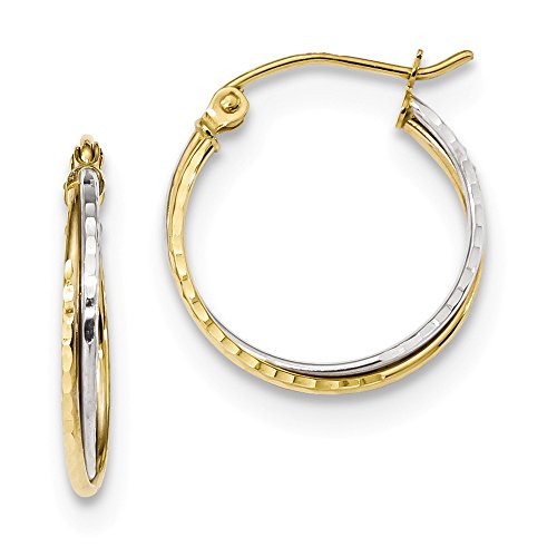 10k Two-tone Diamond Cut Twisted Hoop Earrings