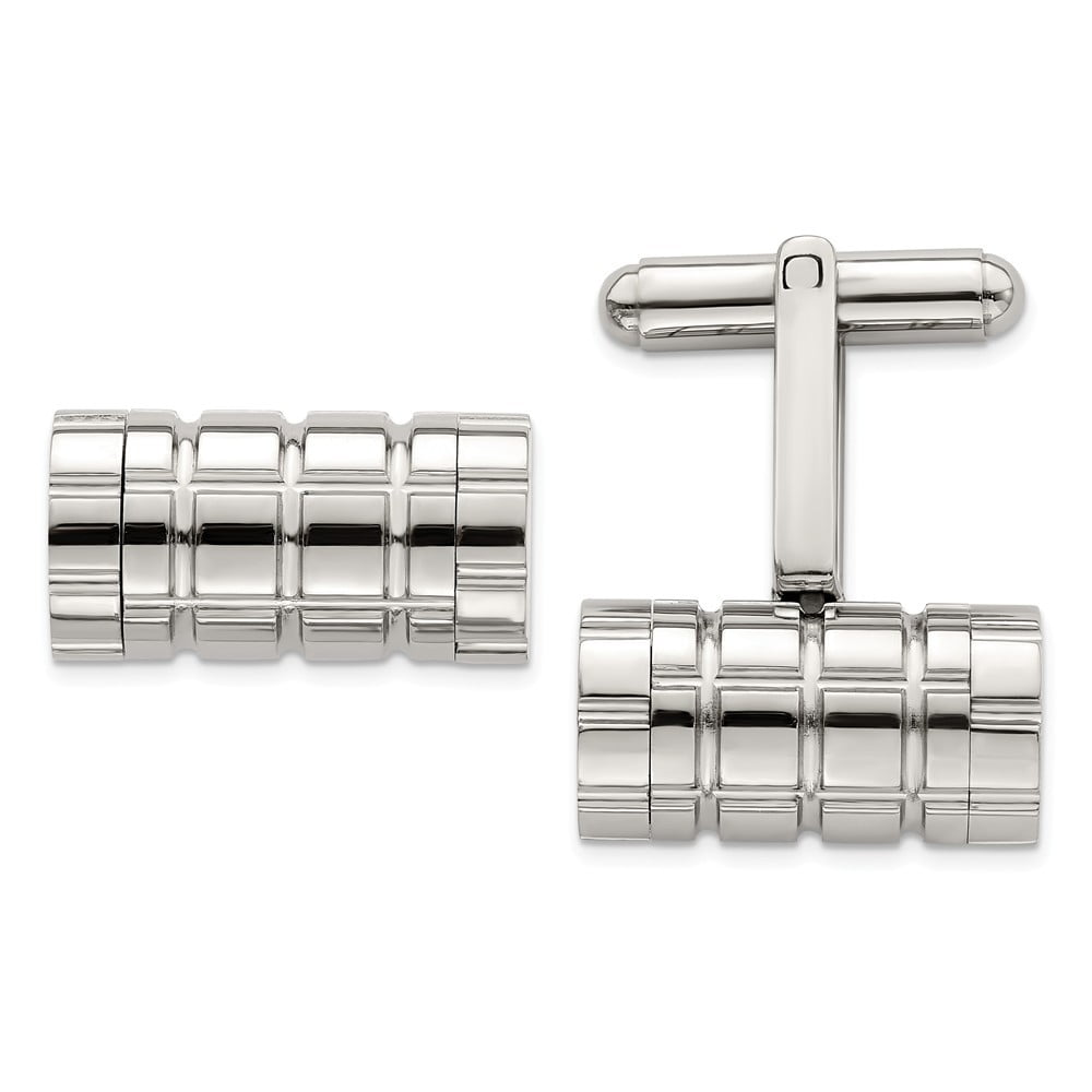 Stainless Steel Polished Grooved Cylinder Cuff Links
