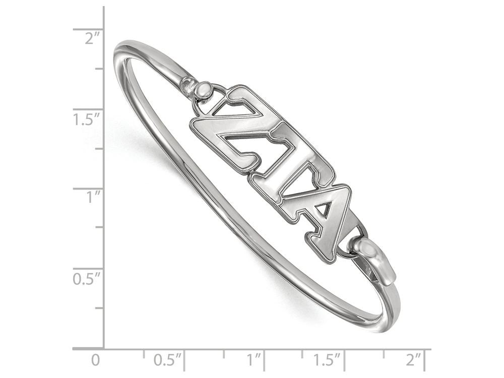 Sterling Silver Official Licensed Greek Sororities 7in Zeta Tau Alpha (ZTA) Small Hook and Clasp Bangle