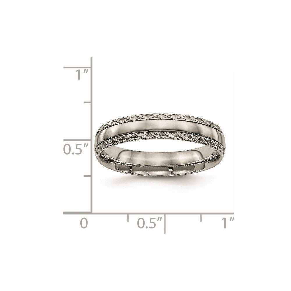 Titanium Polished Grooved 5mm Criss Cross Design Band Size - 9
