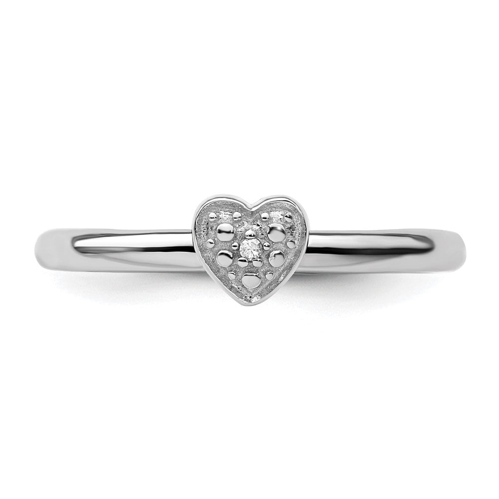 Sterling Silver Stackable Expressions Polished Diamond Heart Ring Size -9