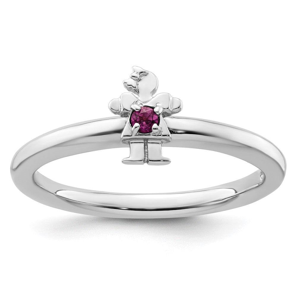 Sterling Silver Stackable Expressions Rhodium Rhodolite Garnet Girl Ring