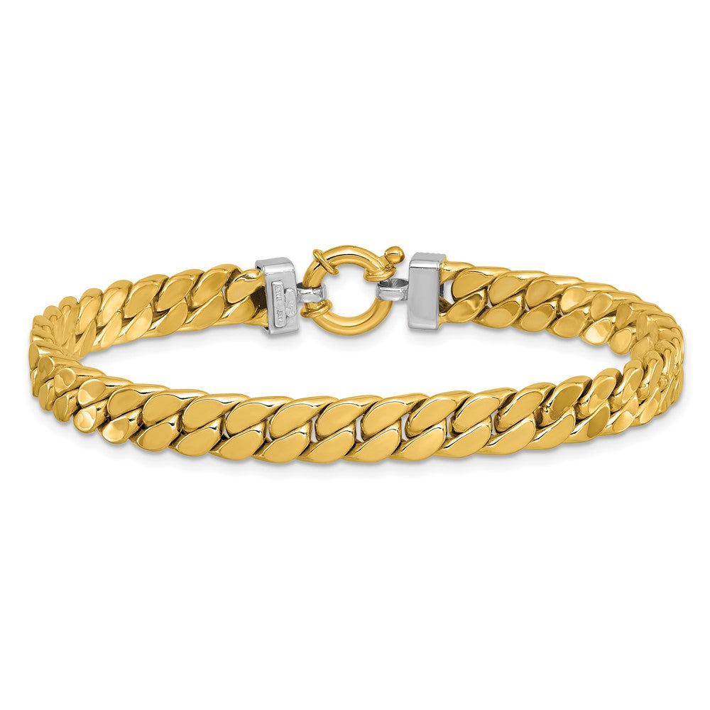 14K Two-tone CZ Polished Fancy Curb Bracelet 7.5  inches