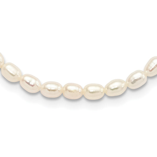 Sterling Silver Rhodium-plate 4-5mm White Rice Freshwater Cultured Pearl Children's 13 inch Necklace 13 Inches